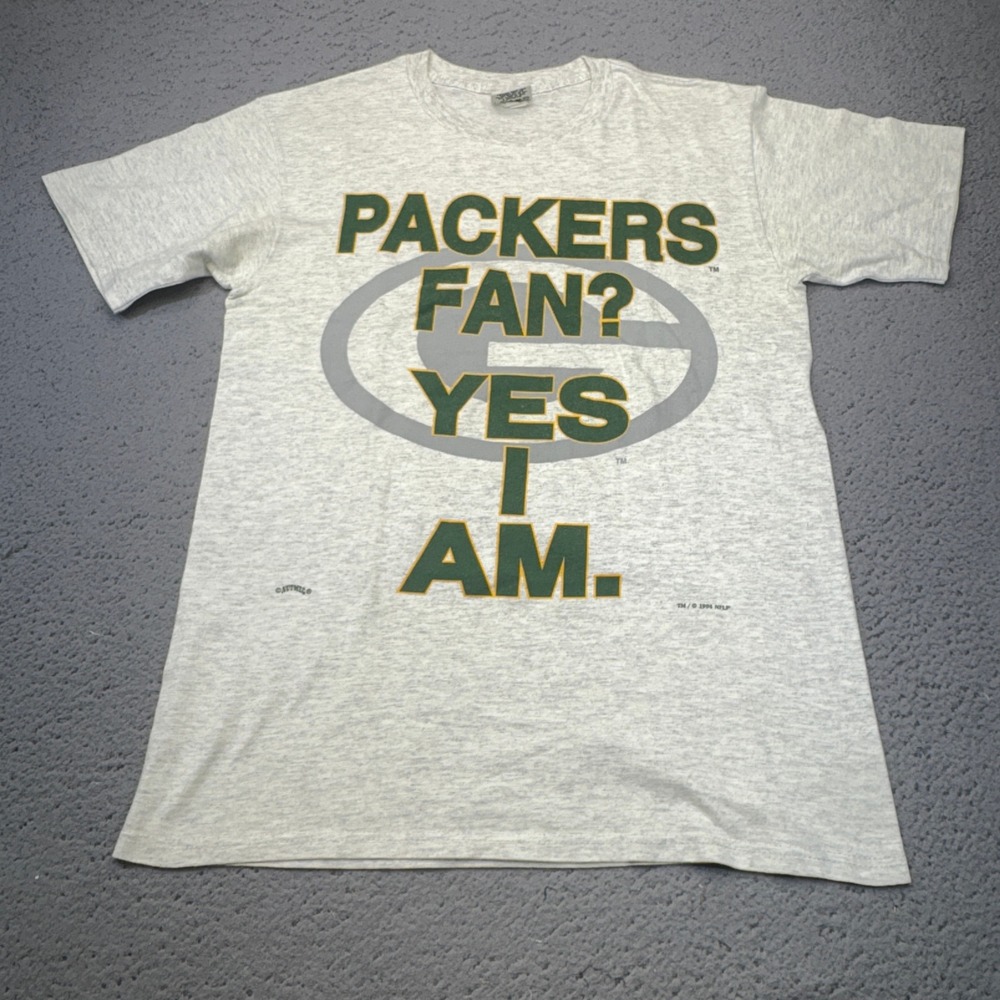 Vintage Green Bay Packers Shirt Mens Large Gray 1994 NFL Fan Yes I Am Nutmeg